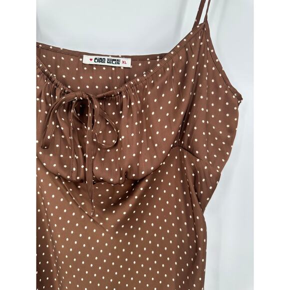 Ciao Lucia Leo Satin Midi Slip Dress Polka Dot Keyhole Tie Front Spaghetti Strap - Picture 7 of 12